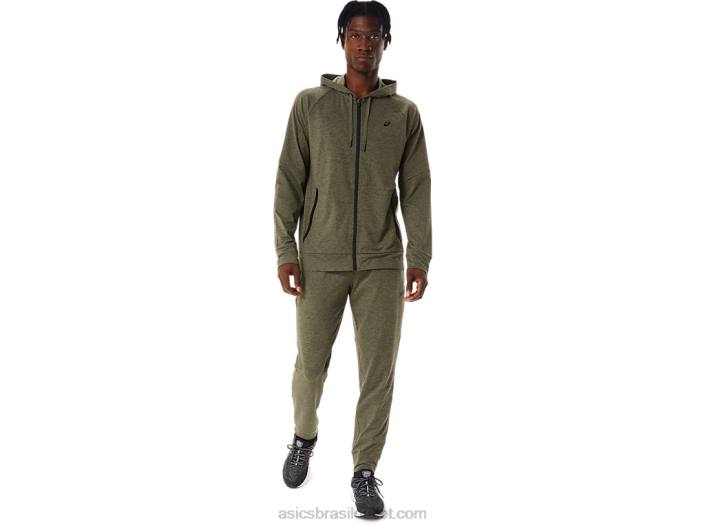 moletom com capuz tech full zip masculino 462T851 manto verde urze/perf preto Asics