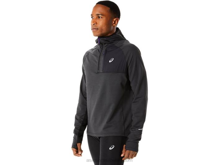 moletom manga longa para corrida de inverno masculino 462T885 urze preta de desempenho Asics