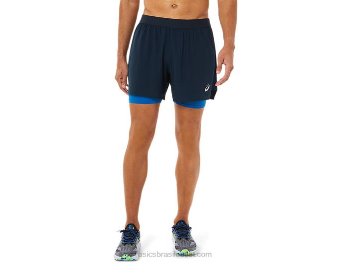 estrada masculina 2-n-1 5in short 462T1534 passeio azul francês/lago Asics