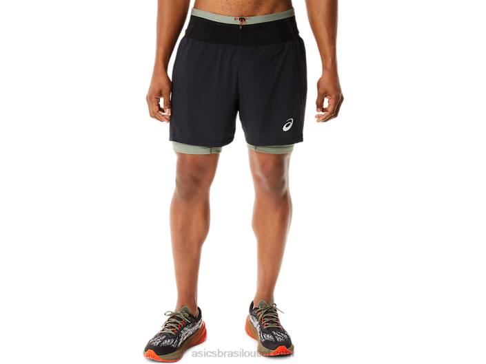 fujitrail masculino curto 462T1139 desempenho preto/verde líquen Asics