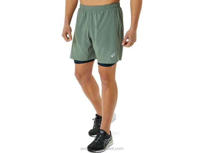 short 7 em 2 em 1 masculino 462T1352 líquen verde urze/azul francês Asics