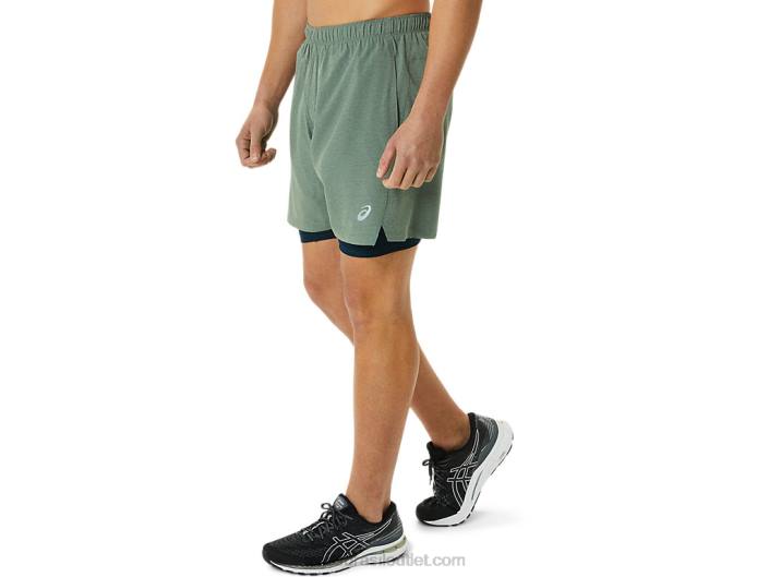 short 7 em 2 em 1 masculino 462T1352 líquen verde urze/azul francês Asics