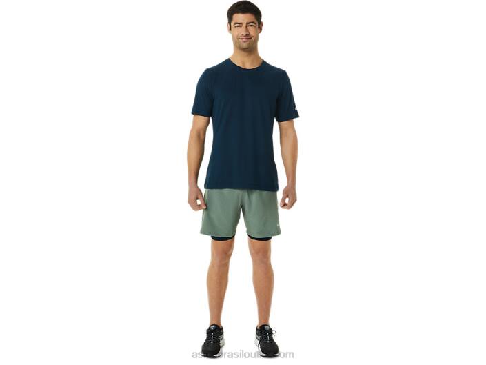 short 7 em 2 em 1 masculino 462T1352 líquen verde urze/azul francês Asics