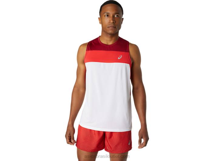 camiseta de corrida masculina 462T1737 branco brilhante/bordô Asics