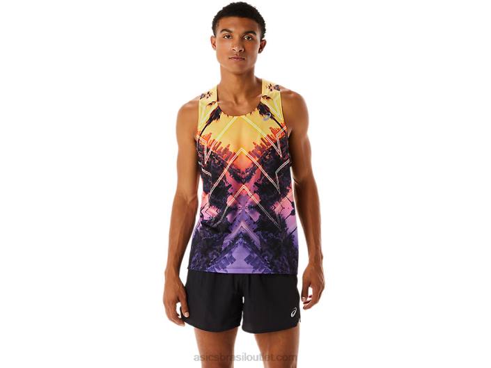camiseta de maratona masculina 462T252 laranja claro/laranja pop/ametista Asics