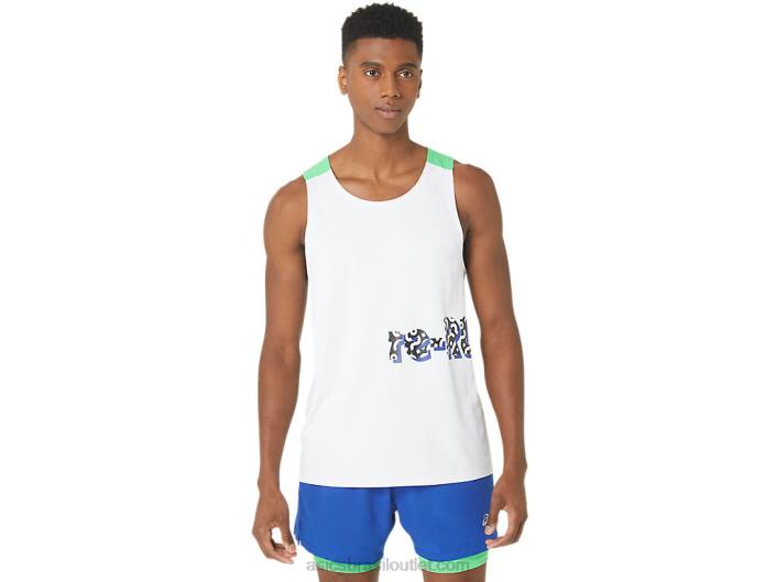 novo singlet de corrida reaproveitado forte para homem 462T30 branco/faixa Asics