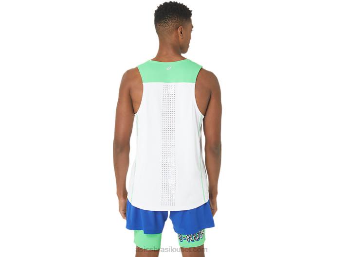 novo singlet de corrida reaproveitado forte para homem 462T30 branco/faixa Asics