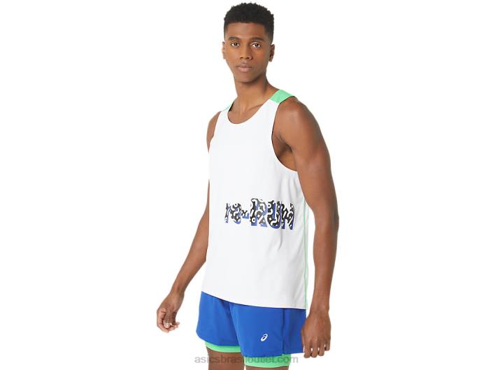 novo singlet de corrida reaproveitado forte para homem 462T30 branco/faixa Asics