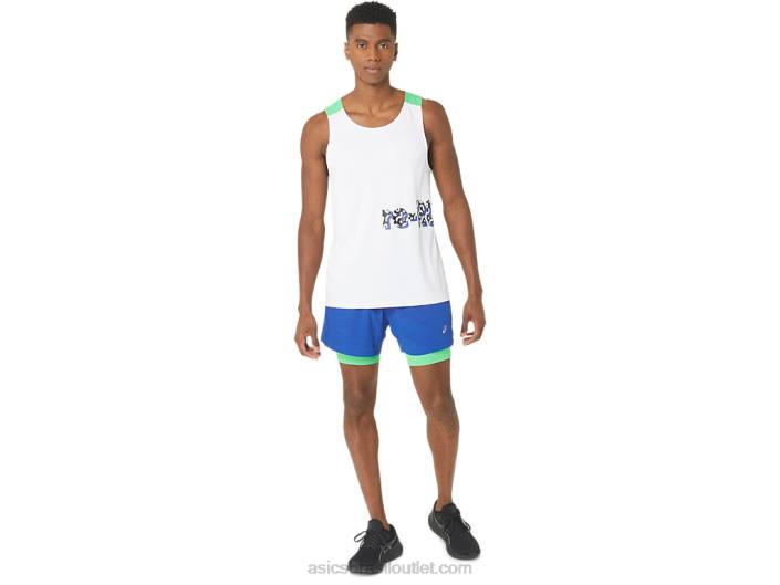 novo singlet de corrida reaproveitado forte para homem 462T30 branco/faixa Asics