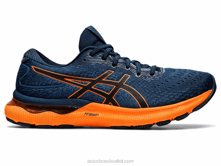 gel nimbus 24 462T1550 azul francês/laranja chocante Asics