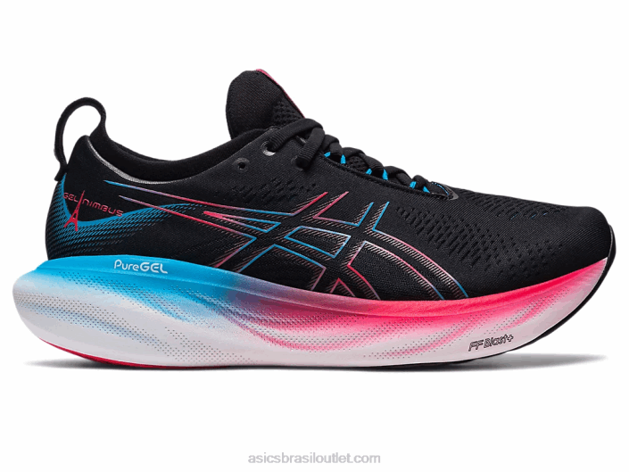 gel nimbus 25 462T6 preto/vermelho elétrico Asics