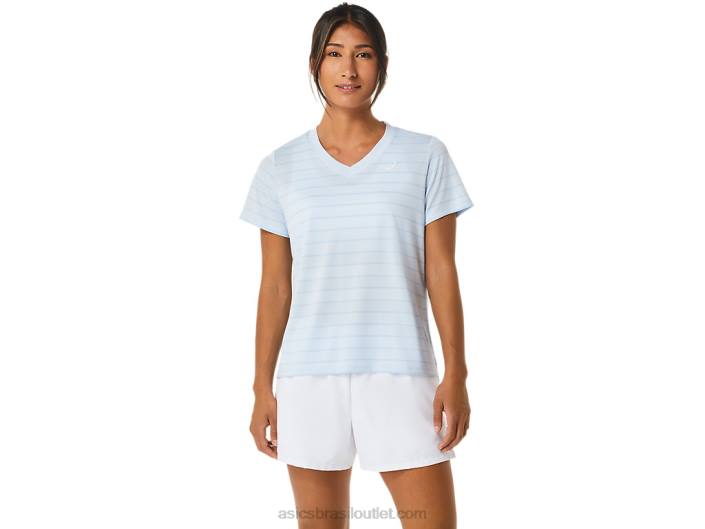 blusa de manga curta listrada feminina 462T2515 céu macio Asics
