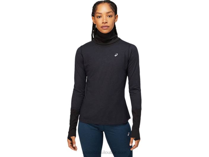 blusa de manga longa canelada de lã feminina 462T3621 desempenho preto/cinza grafite Asics