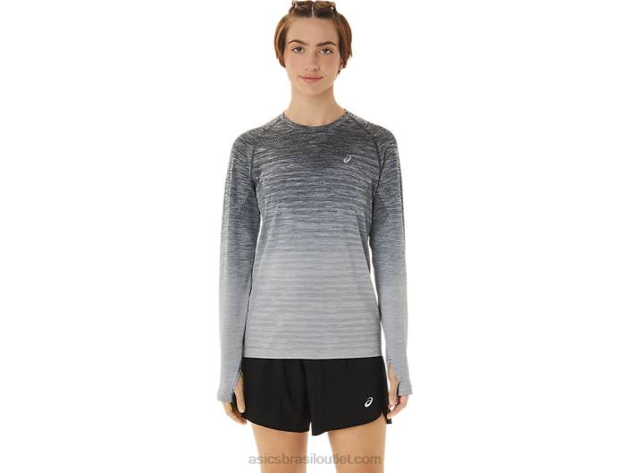 blusa de manga longa sem costura feminina 462T2988 cinza transportadora/cinza glaciar Asics