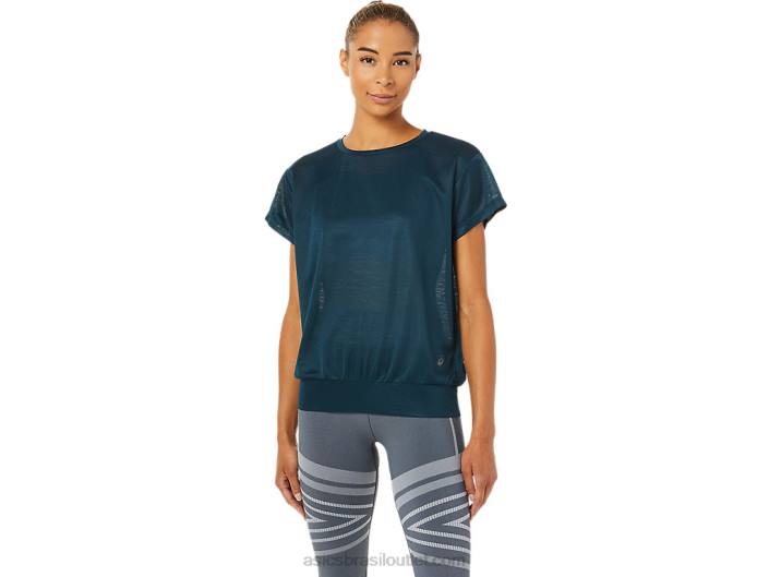 blusa feminina aberta nas costas manga curta 462T3363 azul francês Asics
