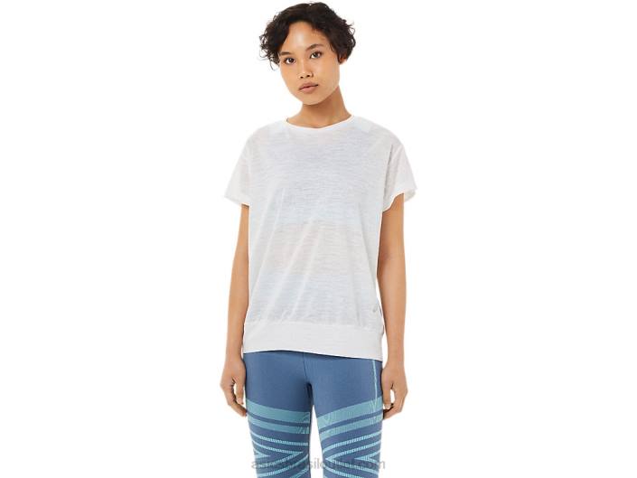 blusa feminina aberta nas costas manga curta 462T3374 branco brilhante Asics
