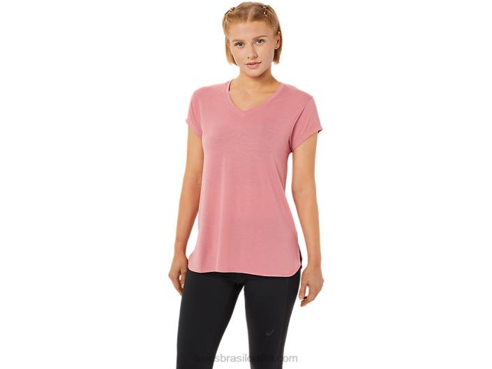 blusa feminina com decote v urze 462T3838 urze rosa esfumado Asics