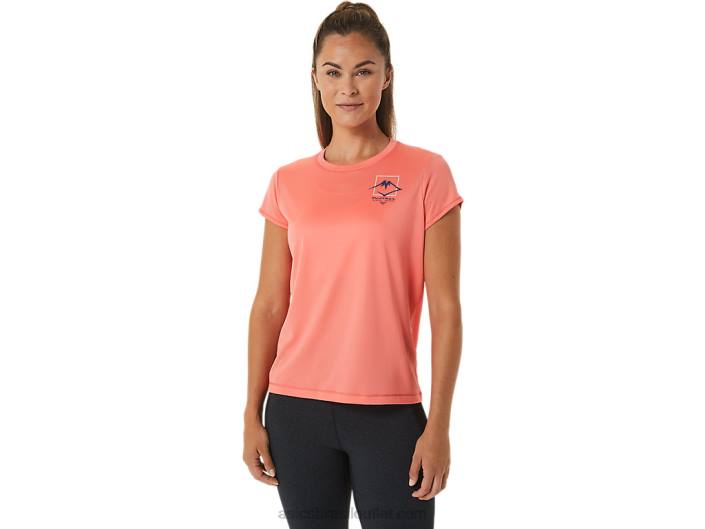 blusa feminina de manga curta com logo fujitrail 462T2563 mamão Asics