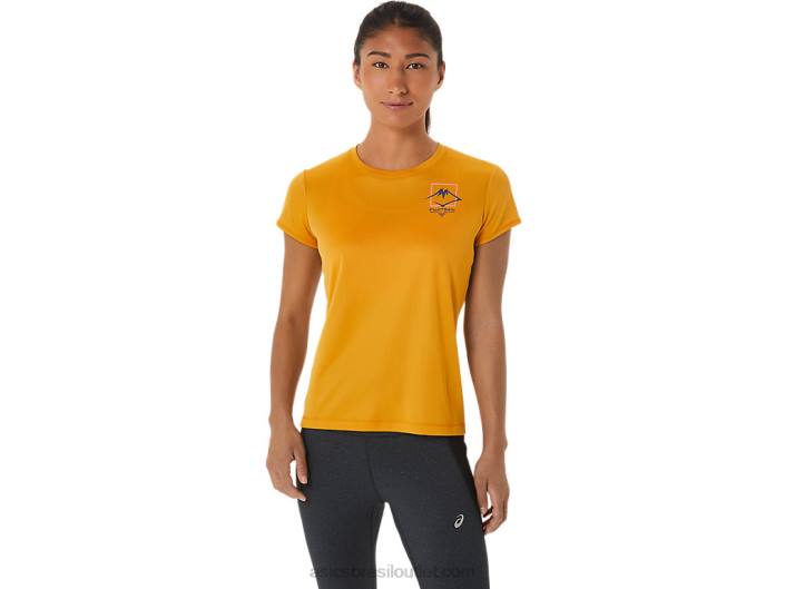 blusa feminina de manga curta com logo fujitrail 462T2565 tempestade de areia Asics