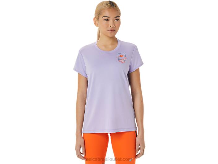blusa feminina de manga curta com logo fujitrail 462T3074 vapor Asics