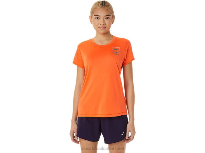 blusa feminina de manga curta com logo fujitrail 462T3075 nova laranja Asics