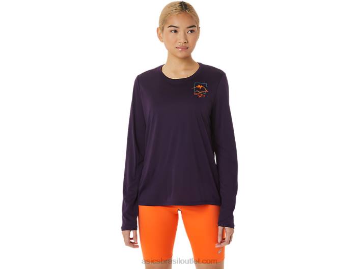 blusa feminina de manga longa com logo fujitrail 462T3033 sombra da noite Asics