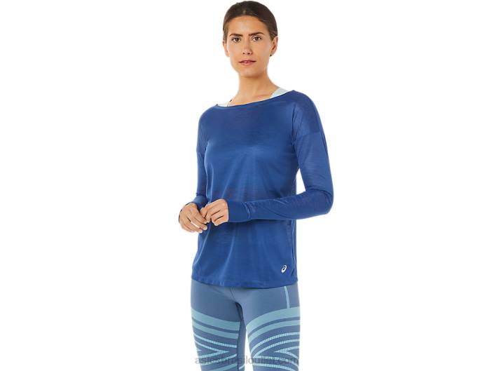 blusa feminina manga longa aberta nas costas 462T3361 grande tubarão Asics