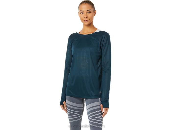 blusa feminina manga longa aberta nas costas 462T3378 azul francês Asics