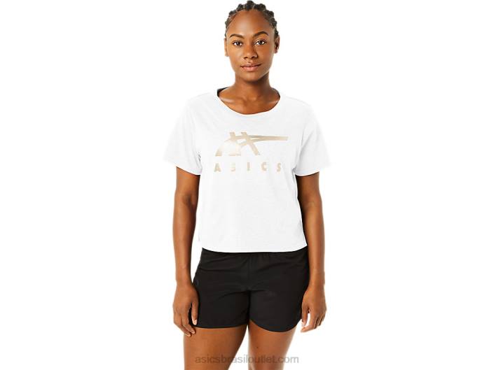 camiseta boxy manga curta listrada feminina 462T2718 branco brilhante Asics