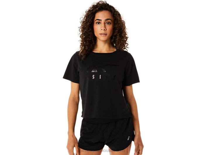 camiseta boxy manga curta listrada feminina 462T2815 desempenho preto Asics