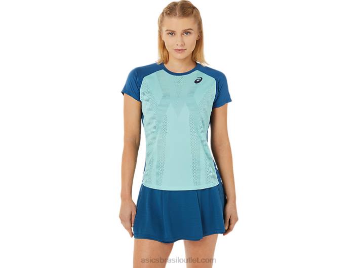 camiseta de manga curta com estampa de jogo feminina 462T3526 verde oásis/índigo claro Asics