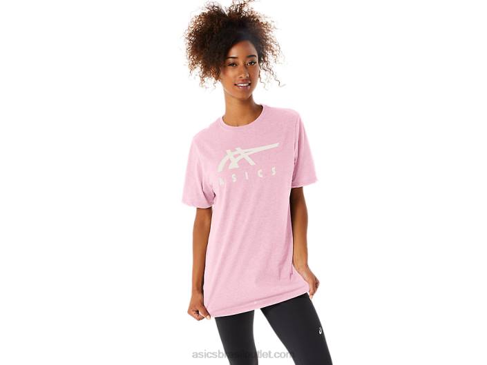 camiseta de manga curta listrada 462T73 sal rosa Asics