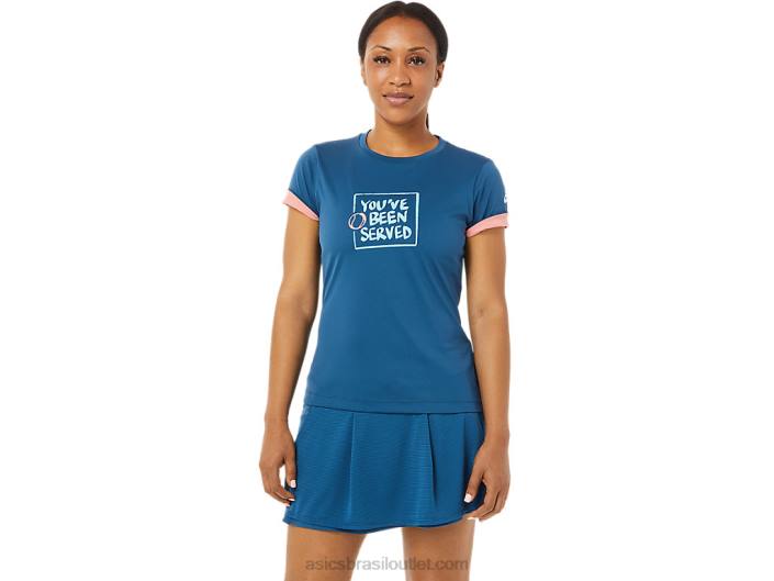 camiseta estampada para corte feminino 462T3514 índigo claro Asics