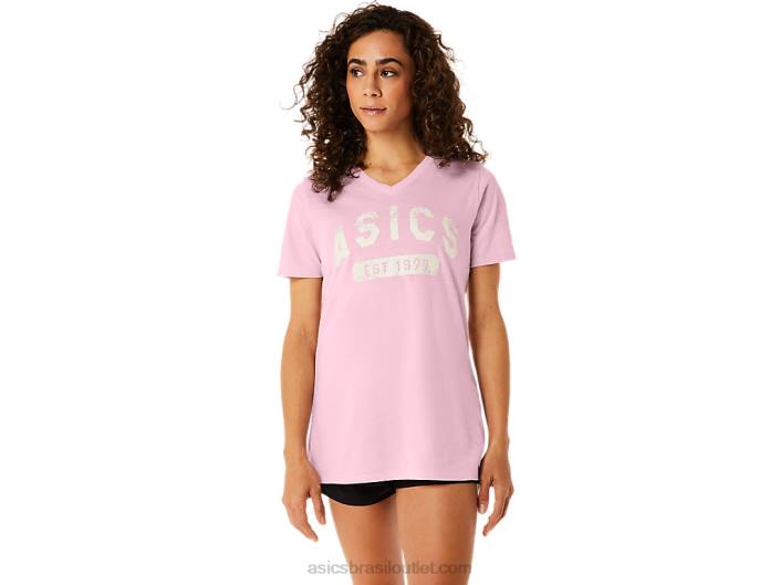 camiseta feminina de manga curta est 1977 com decote em V 462T2275 sal rosa Asics