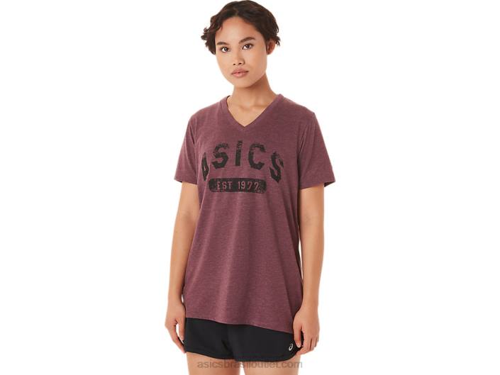 camiseta feminina de manga curta est 1977 com decote em V 462T3421 urze marte profundo Asics