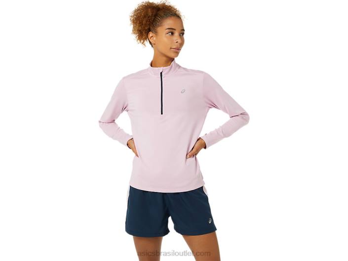 conjunto pronto de meio zíper feminino 462T3496 quase rosa/azul francês Asics