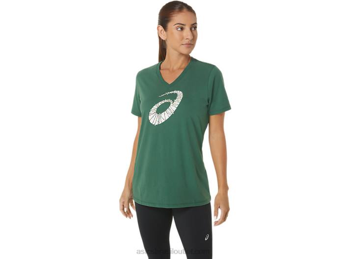 decote em V com logotipo de luzes natalinas feminina 462T2843 caçador verde Asics