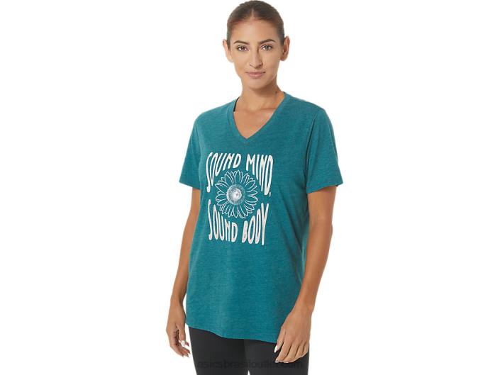 decote em V feminino com slogan girassol 462T2812 urze de pinheiro de veludo Asics