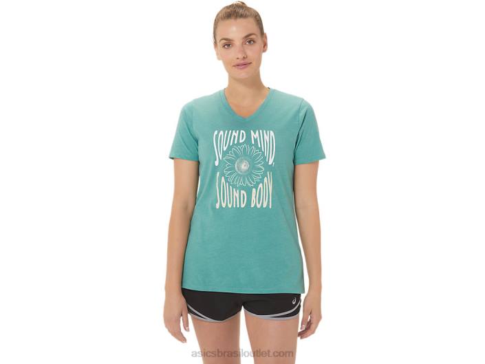 decote em V feminino com slogan girassol 462T2814 urze salva Asics