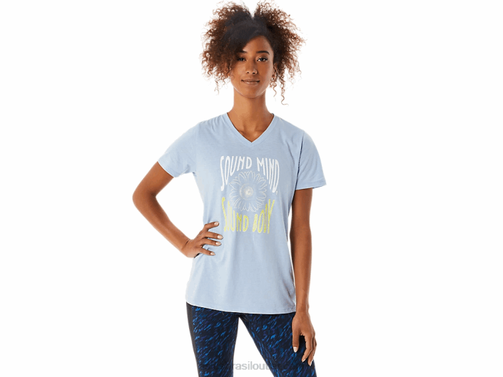 decote em V feminino com slogan girassol 462T3322 urze de névoa Asics