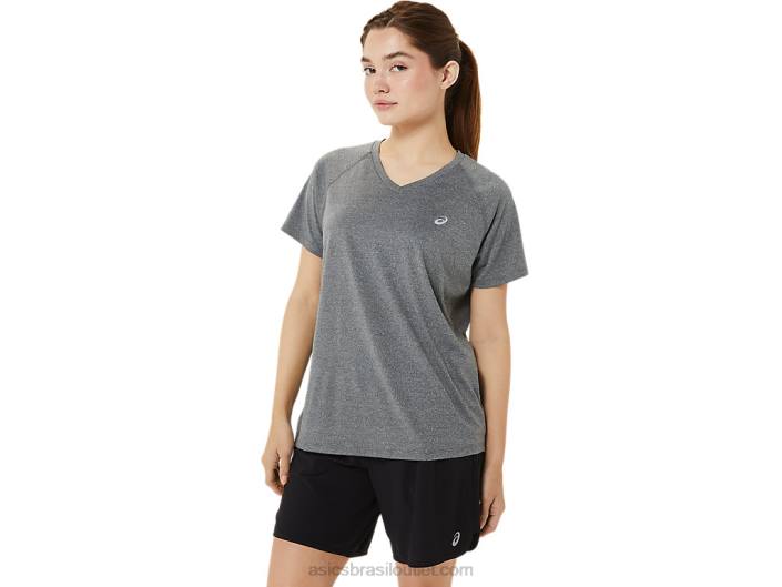 decote em V feminino ready-set lyte 462T3377 urze cinza escuro Asics