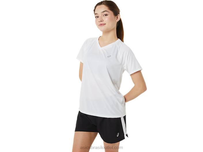 decote em V feminino ready-set lyte 462T3389 branco brilhante Asics