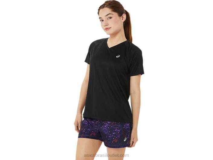 decote em V feminino ready-set lyte 462T3498 desempenho preto Asics
