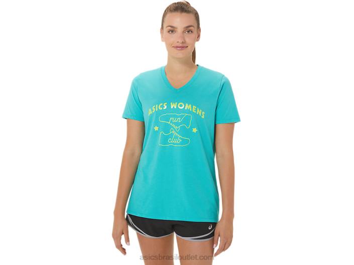 decote em V feminino run club 462T2989 vidro do mar Asics