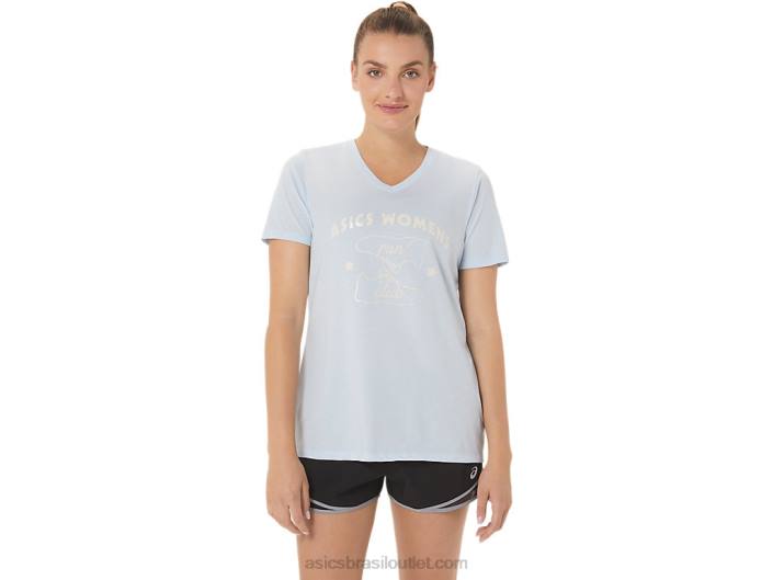 decote em V feminino run club 462T3066 céu macio Asics