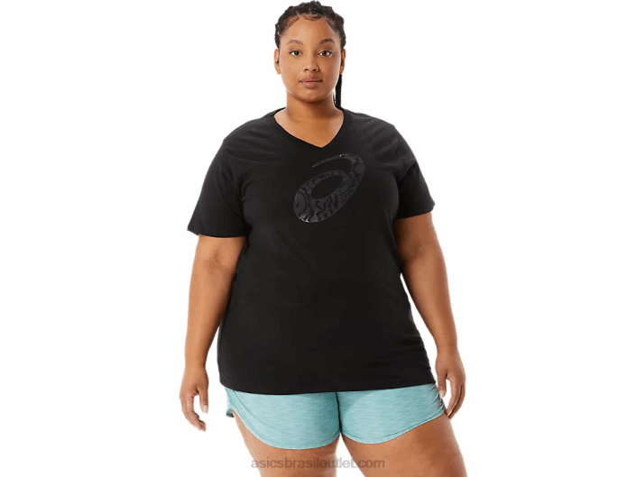 decote em v espiral 'a' aerógrafo feminino com estampa de tigre 462T3183 desempenho preto Asics