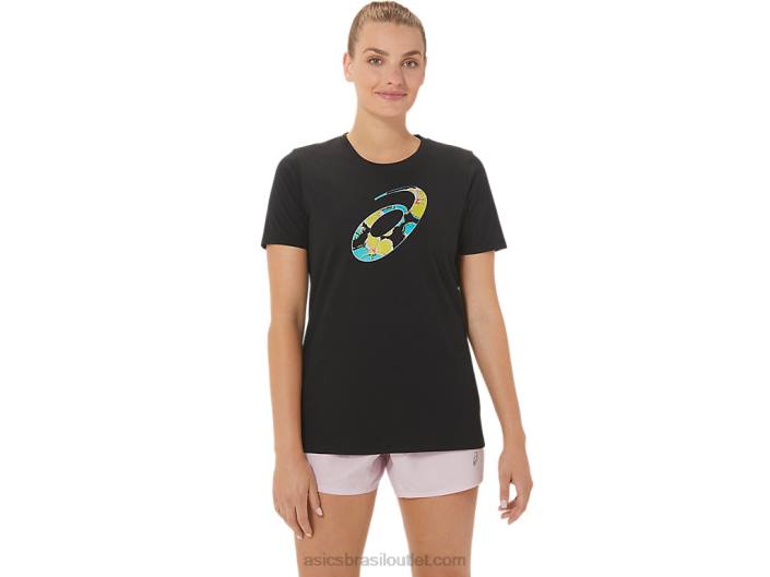 espiral de hibisco feminino uma tripulação 462T3010 desempenho preto Asics