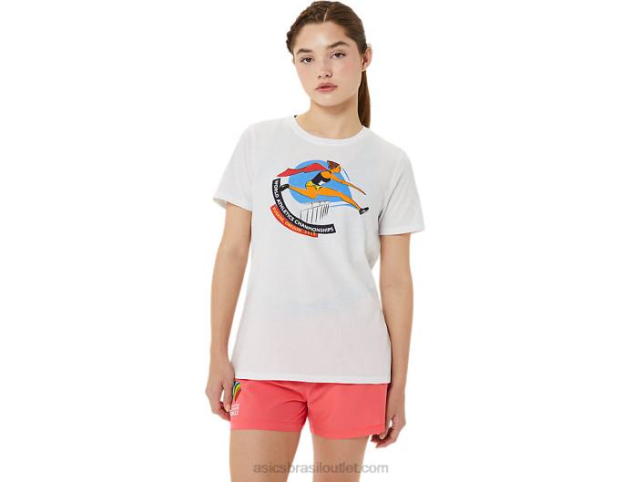 gráfico de manga curta feminina w 462T3215 branco brilhante Asics
