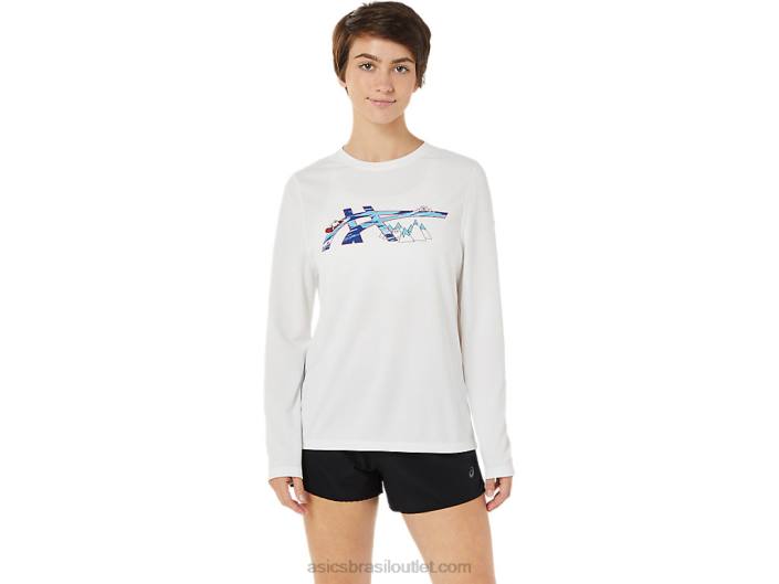 gráfico de manga longa ready-set ii feminino 462T3609 branco brilhante Asics