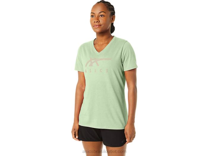 listras decote em v feminino 462T2214 sussurrar urze verde Asics